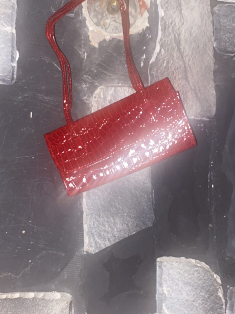 Glossy Red Crocodile-Embossed Shoulder Clutch